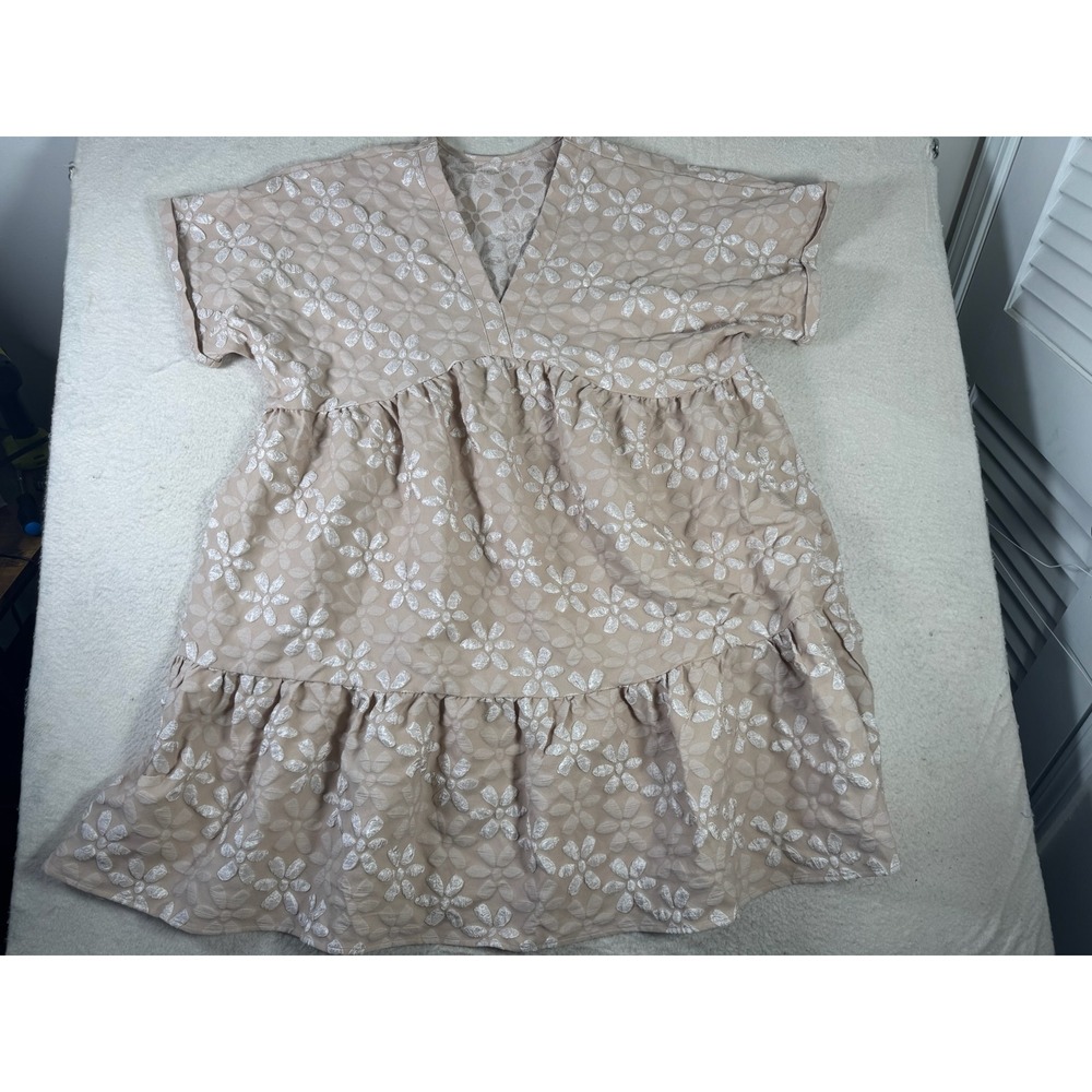 Shein Curve Dress Womens 4XL Beige Excellent Floral Jacquard Babydoll Tiered